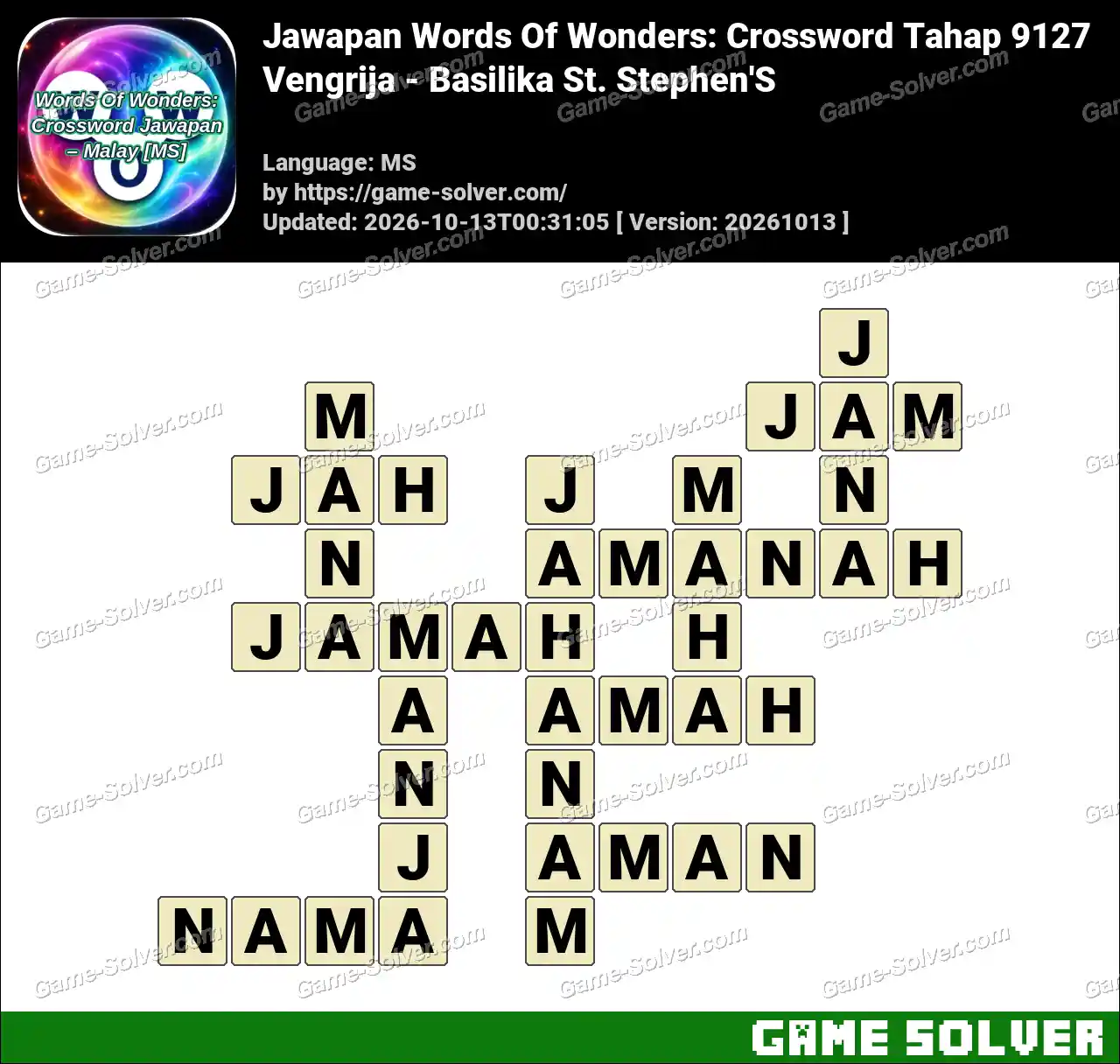 Jawapan Words Of Wonders: Crossword Tahap 9127 – Vengrija – Basilika St. Stephen’S